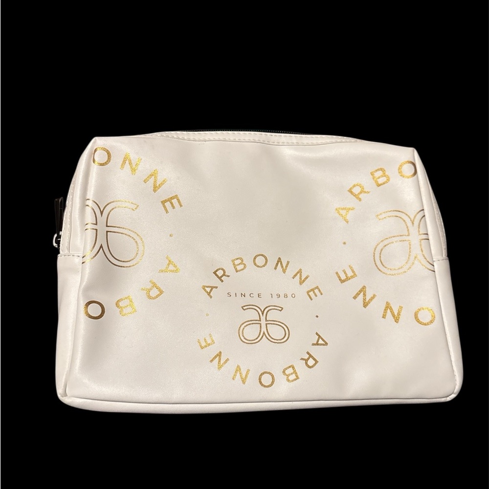Arbonne White and Gold Cosmetic Bags with Chic Design